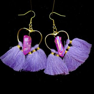 HOMEMADE: Golden Heart Earrings with Crystal and Lavender Tassels