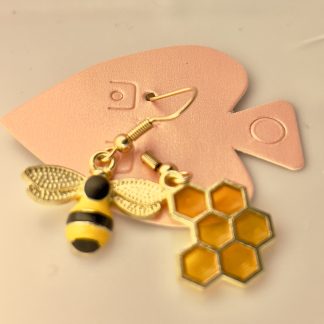 Honeycomb and Bee Earrings