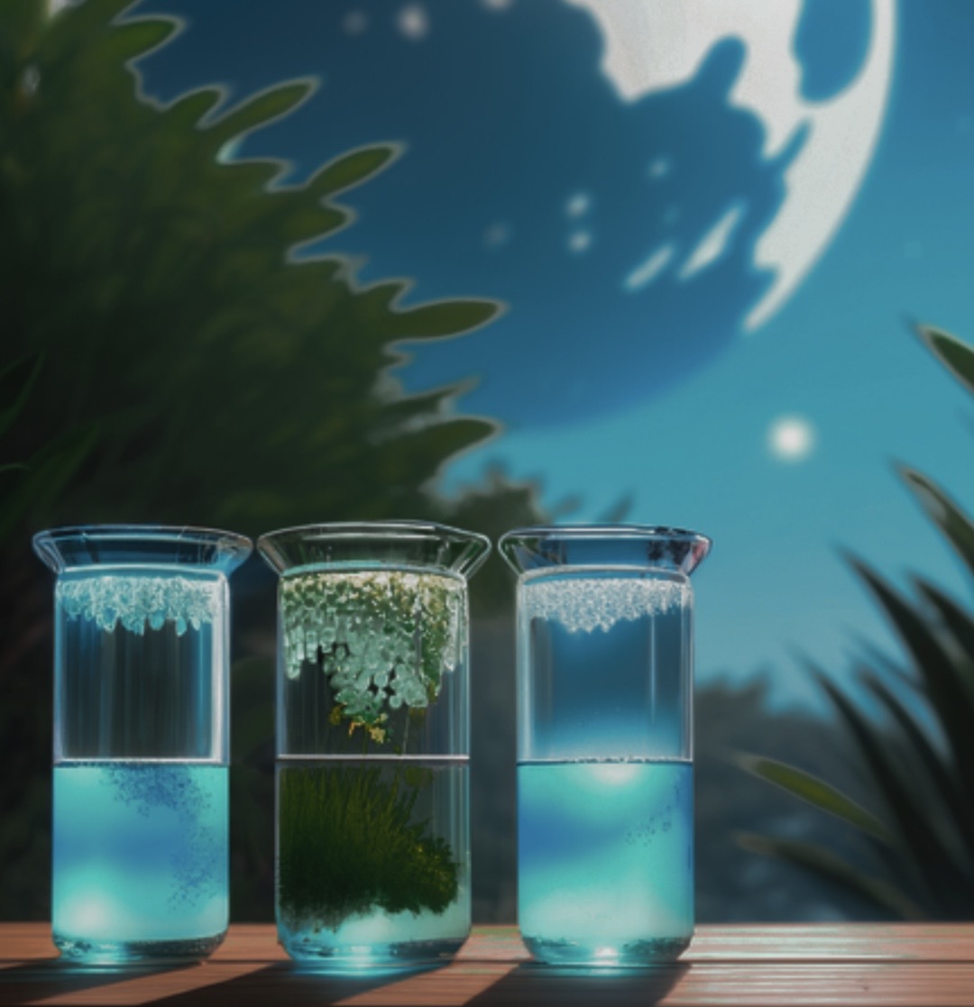 Glass jars filled with water, herbs, and clear quartz crystals to start making moon water.